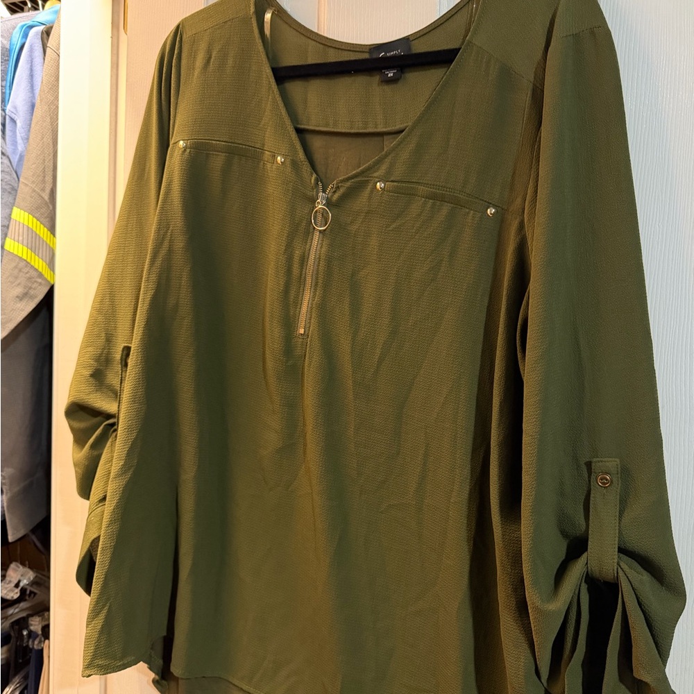 Simply Emma Forest Green Blouse with Zipper Detail